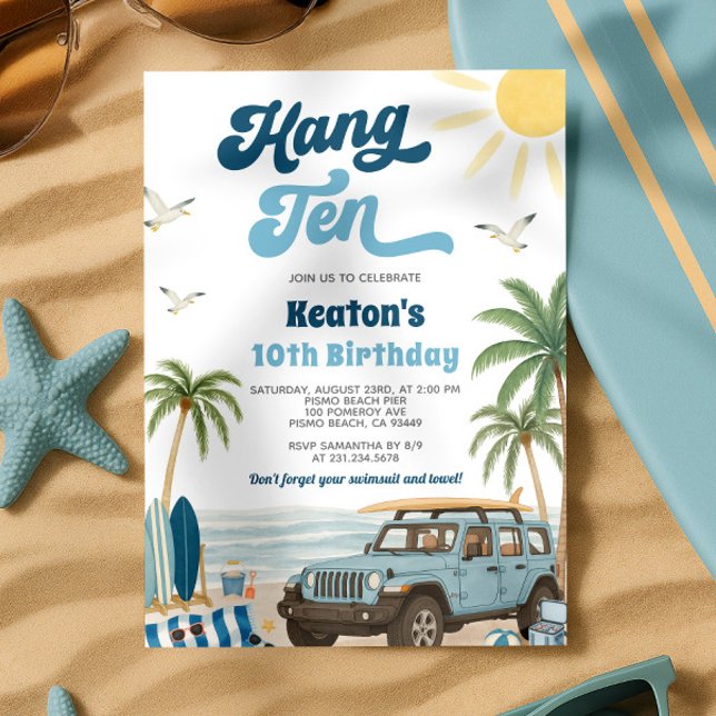 10. Geburtstagseinladung Surfen - Zehn Hang Einladung (Surfing 10th Birthday Invitation - Hang Ten)