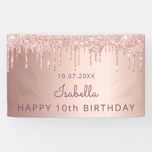 10. Geburtstagsfeier Roségold Glitter Mädchen Kind Banner