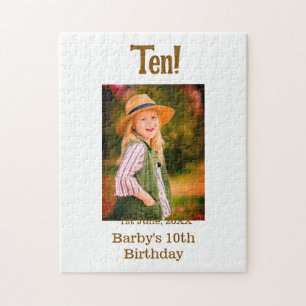 10. Geburtstagsfoto Name Datum einfach braun beige Puzzle