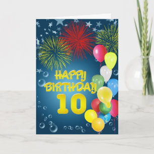 10. Geburtstagskarte mit Feuerwerk und Ballons Karte