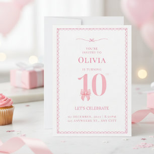 10. Geburtstagsmädchen Rosa Schleife Einladung