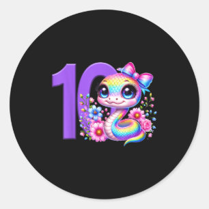 10. Geburtstagsmädchen-Schlangenparty-Regenbogen-C Runder Aufkleber