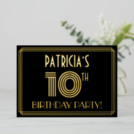 10. Geburtstagsparty — Art Deco Stil "10" + Name Folieneinladung