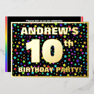 10. Geburtstagsparty — Fun, farbenfrohe Sternenmus Folieneinladung