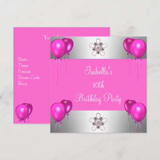 10. Geburtstagsparty Hübsch in Rosa Ballons Silber Einladung