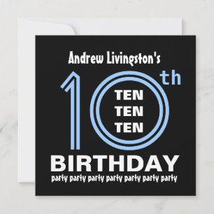 10. Geburtstagsparty Modern Blue und Black B451 Einladung