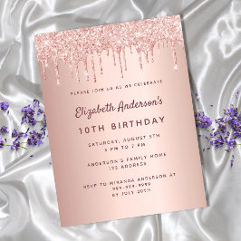 10. Geburtstagsparty Rose Gold Glitzer rosa Postkarte