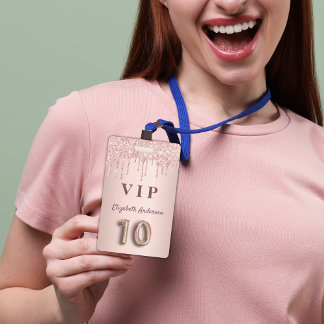 10. Geburtstagsparty Rose Gold Glitzer Rosa Vip Ausweis