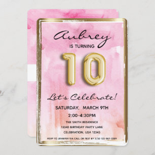 10. Girl Birthday Pink und Gold Einladung