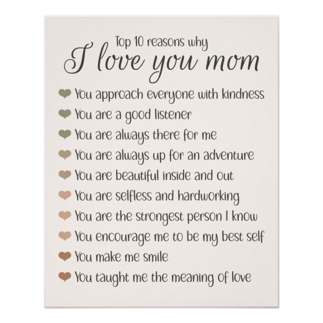 10 Gründe, warum ich Ihnen Liebe Mama Muttertagsge Poster (Vorderseite)