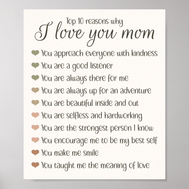 10 Gründe, warum ich Ihnen Liebe Mama Muttertagsge Poster (Vorne)
