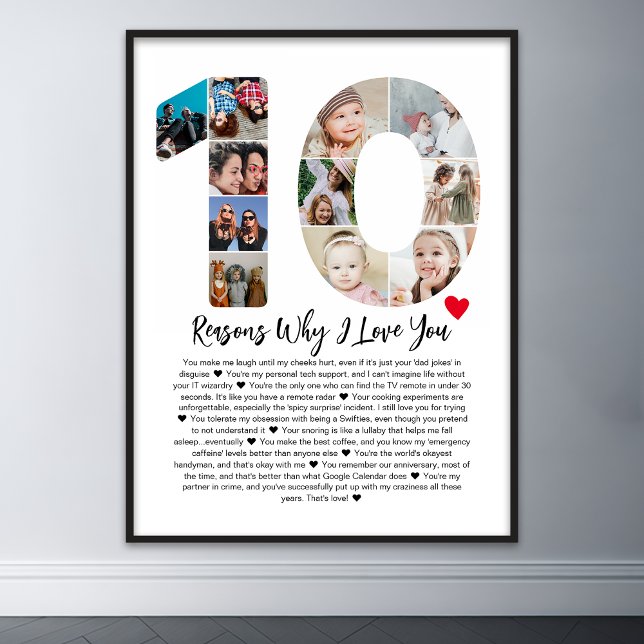 10 Gründe, warum ich Sie zum 10. Jahrestag Collage Poster (10 reasons why I love you poster wall art)