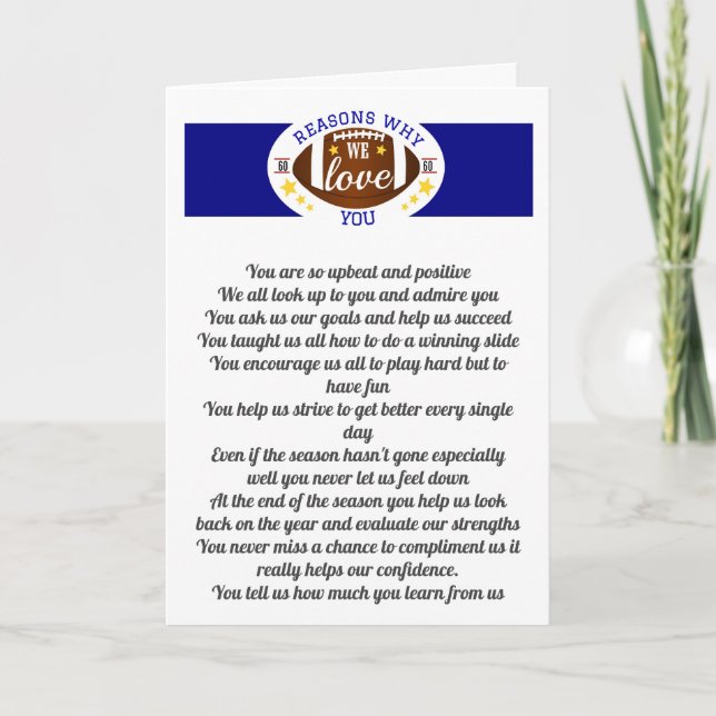 10 Gründe, warum wir Liebe Fußballfan Sportcoach Karte (Vorderseite)