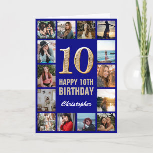 10. Happy Birthday Navy Blue & Gold Foto Collage Karte