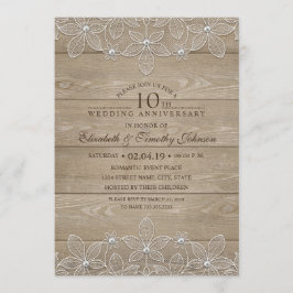 10. Hochzeit Jubiläum Rustikales Holz Vintage Spit Einladung