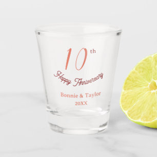 10. Hochzeitsjubiläum Pfirsich Pastell Name Retro Schnapsglas