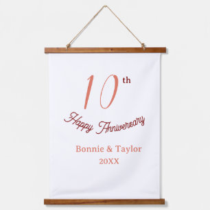 10. Hochzeitsjubiläum Pfirsich Pastell Name Retro Wandteppich Mit Holzrahmen