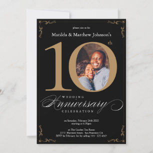 10. Hochzeitsjubiläum Schwarze Gold Kalligrafie Einladung