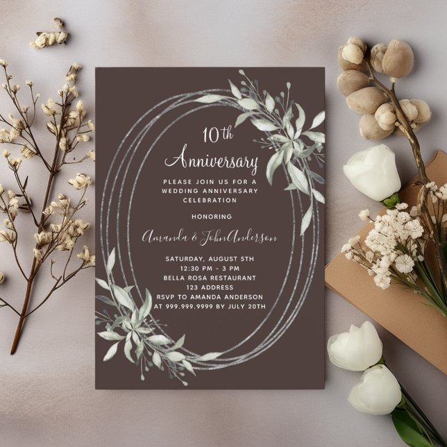 10. Hochzeitstag Braun-Bistre-Grün Einladung (Von Creator hochgeladen)