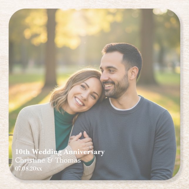 10. Hochzeitstag - Foto mit Textüberlagerung  Rechteckiger Pappuntersetzer (Vorderseite)