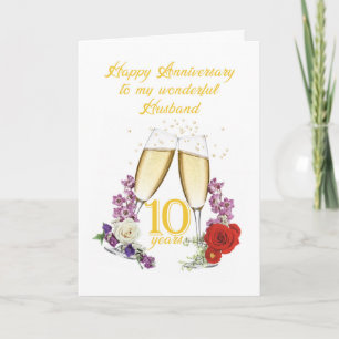 10. Hochzeitstag für den Ehemann mit Champagner Karte