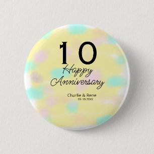 10 Hochzeitstag gelber Pastellname Retro Bo Button