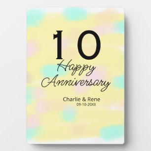 10 Hochzeitstag gelber Pastellname Retro Bo Fotoplatte