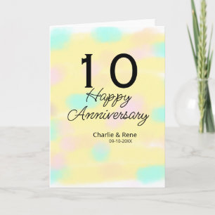 10 Hochzeitstag gelber Pastellname Retro Bo Karte