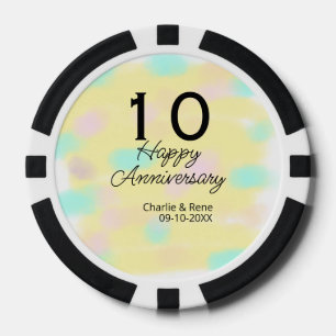 10 Hochzeitstag gelber Pastellname Retro Bo Pokerchips