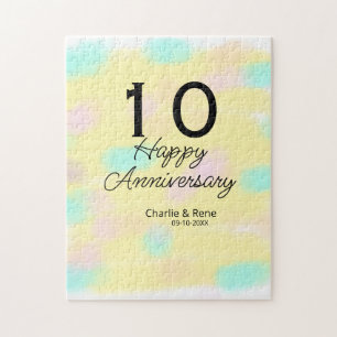 10 Hochzeitstag gelber Pastellname Retro Bo Puzzle