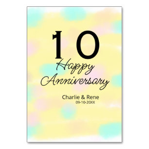 10 Hochzeitstag gelber Pastellname Retro Bo Tischnummer