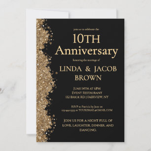 10. Hochzeitstag Gold Faux Glitter  Einladung