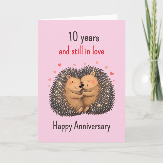 10. Hochzeitstag Igel kuscheln Karte (Vorderseite)