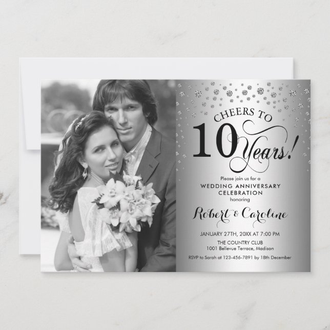 10. Hochzeitstag mit Foto - Silber Einladung (Vorderseite)