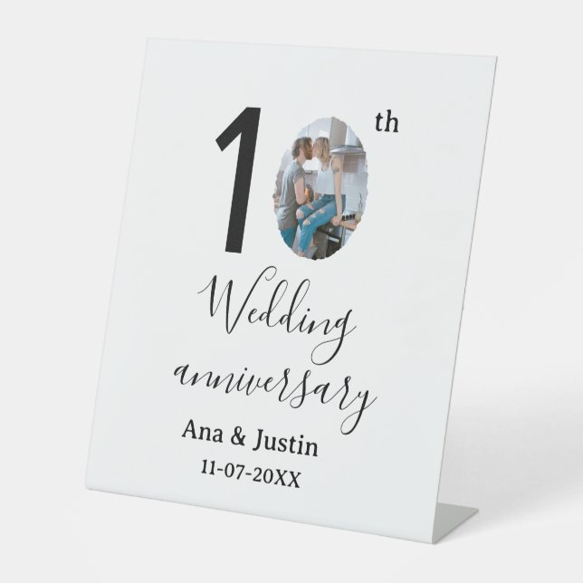 10. Hochzeitstag Name Foto fett Brief st Sockelschild (Vorderseite)