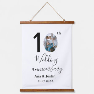 10. Hochzeitstag Name Foto fett Brief st Wandteppich Mit Holzrahmen