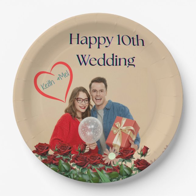 10. Hochzeitstag Pappteller (Vorderseite)