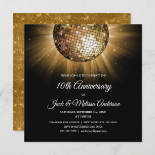 10. Hochzeitstag Party Gold Disco Ball Einladung