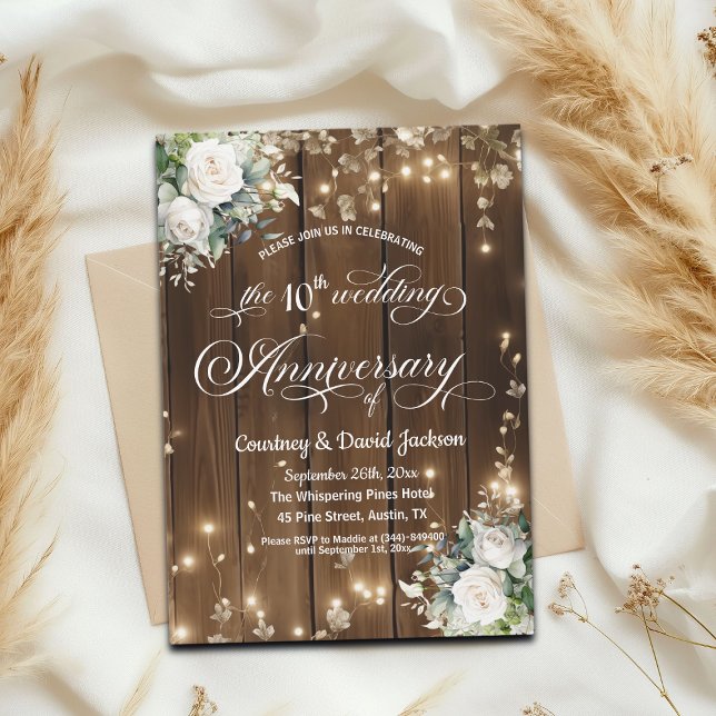 10. Hochzeitstag Rustikale String Lights Einladung (Von Creator hochgeladen)