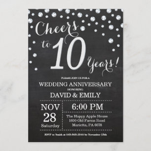 10. Hochzeitstag Schwarzes Silber Chalkboard Einladung