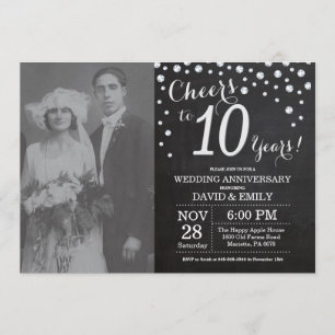 10. Hochzeitstag Schwarzes Silber Chalkboard Einladung