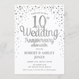 10. Hochzeitstag - Silber & Weiß Einladung