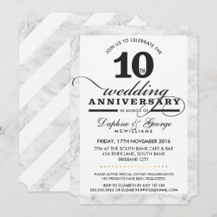 10. HOCHZEITSTAG stilvoller grauer Marmor schwarz Einladung