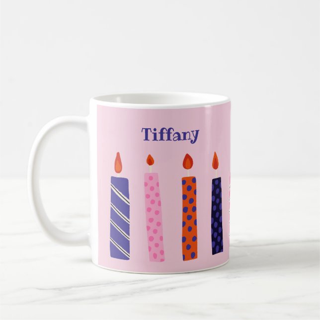 10 Hübsche rosa und Lila Geburtstagskandeln Kaffeetasse (Links)