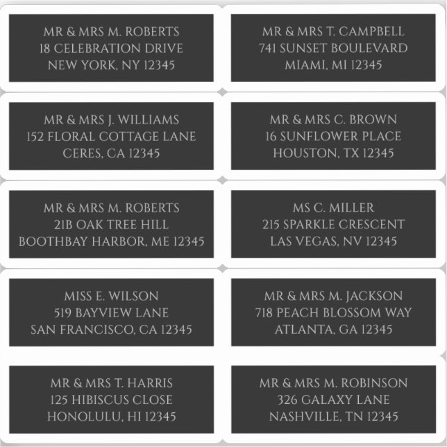 10 Individuelle Gästername-Adresse Mystisch Black Aufkleber (Vorderseite)