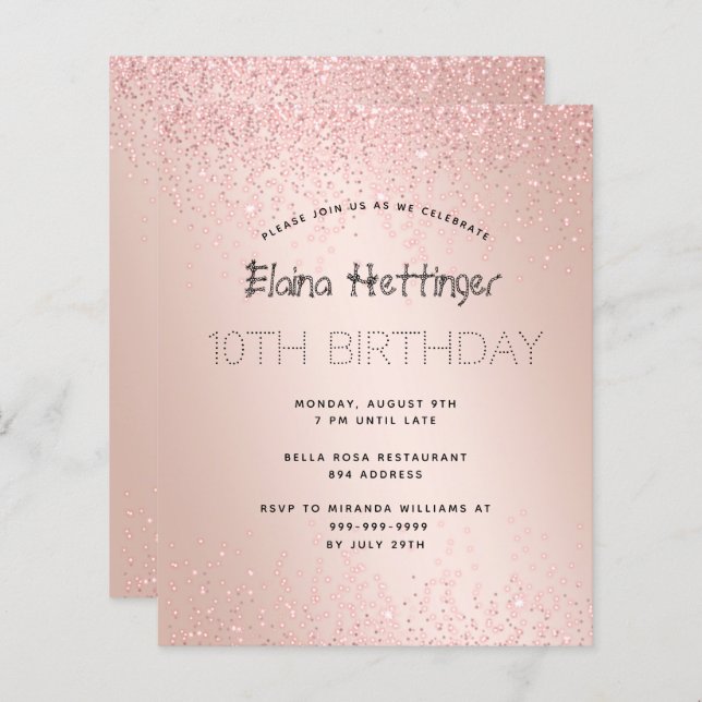 10. Jahr Haushalt Geburtstag Glitzer Rose Gold Met (Vorne/Hinten)