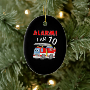 10 Jahre alt 10. Geburtstag Junge Mädchen Feuerweh Keramik Ornament