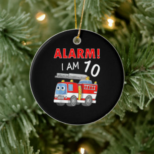 10 Jahre alt 10. Geburtstag Junge Mädchen Feuerweh Keramik Ornament