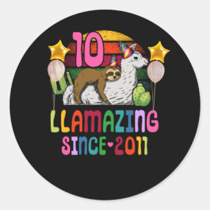 10 Jahre alt 10. Geburtstag Slot Lama Runder Aufkleber