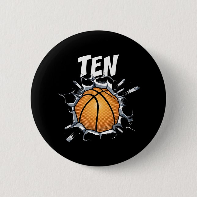 10 Jahre alt Basketball Geburtstagsparty 10. Junge Button (Vorderseite)